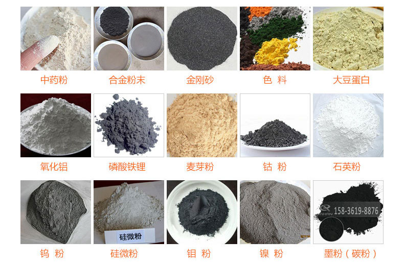 氣體保護(hù)超聲波振動(dòng)篩的行業(yè)應(yīng)用：中藥粉，合金粉末，金剛砂，色料，大豆蛋白，氧化鋁，磷酸鐵鋰，麥芽粉，鈷粉，石英粉，鎢粉，硅微粉，鉬粉，墨粉。