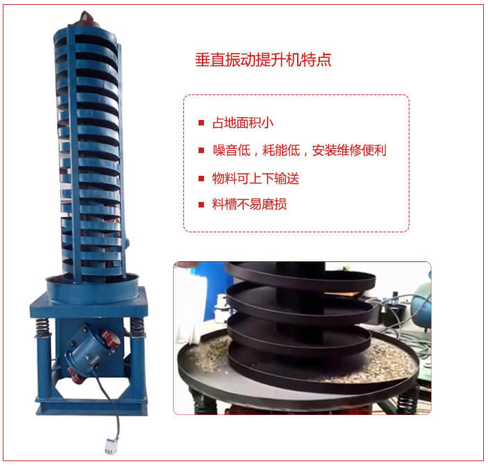 DZC垂直振動(dòng)提升機(jī)主要特點(diǎn)：產(chǎn)品占地面積小，便于工藝布置。物料殼向上輸送，亦可向下輸送。噪音低，結(jié)構(gòu)簡(jiǎn)單，安裝，維修便利。能耗小，節(jié)約電能，料槽磨損小。