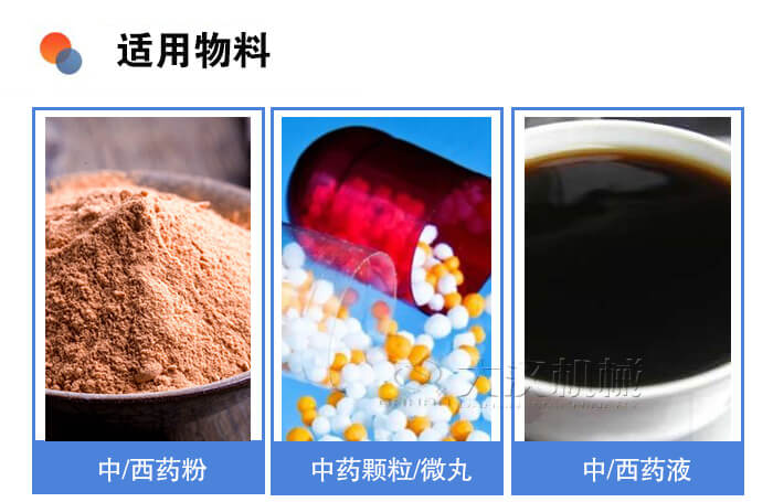 醫(yī)藥振動(dòng)篩適用物料：中/西藥粉，中藥顆粒/微丸，中/西藥液。