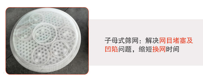 塑料防腐蝕振動篩采用子母扣式網(wǎng)架可安裝彈跳球進行清網(wǎng)，解決篩網(wǎng)堵塞問題。